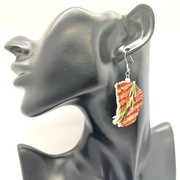 Ribeye Steak Earrings - Steak House Earrings - Foodie Earrings - Statement Earri - Picture 7 of 8